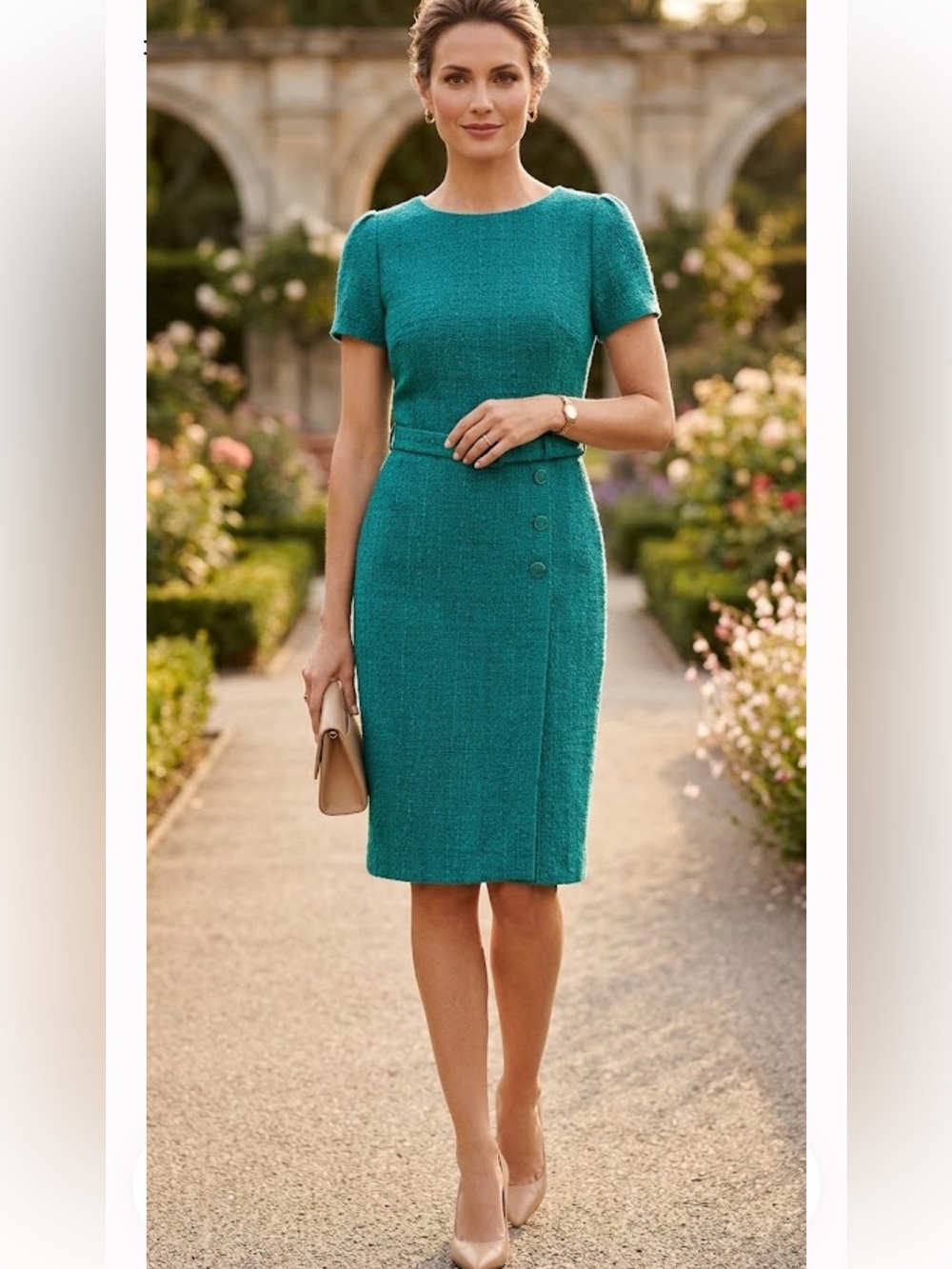 Ann Taylor Teal Short Sleeve Belted Sheath Dress